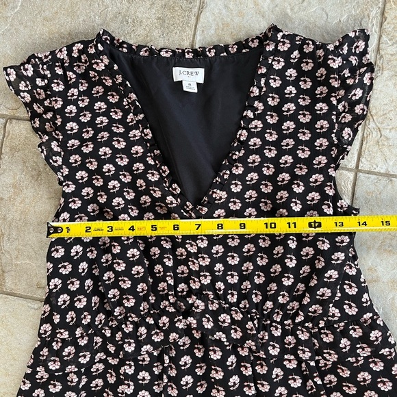 J.Crew Black Floral Mini Dress Ruffle V-Neck Tiered Sz 8 Cottagecore Boho Fairy - Picture 15 of 16